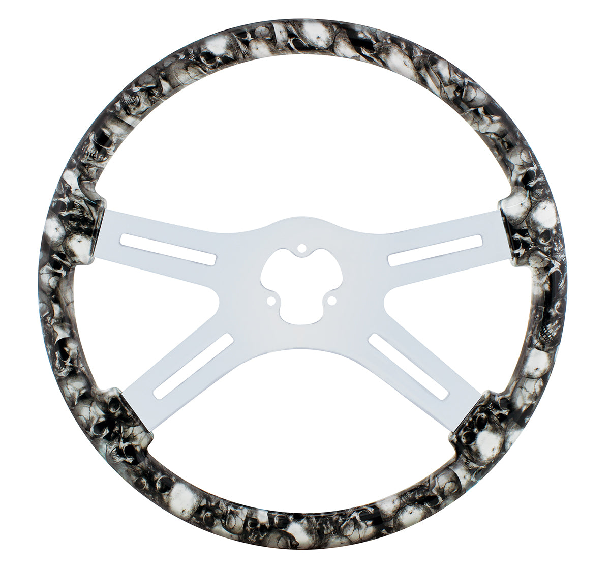18" Skull Steering Wheel Only With Hydro-Dip Finish Wood - White/Gray