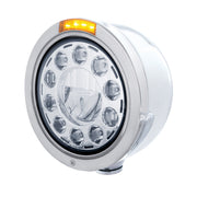 Stainless Bullet Half Moon Headlight 11 LED Bulb & Dual Mode LED Signal - Amber Lens