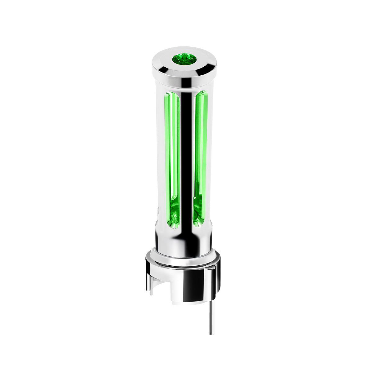 Thread-On Chrome Sonoma Style Gearshift Knob With LED 13/15/18 Speed Adapter-Dark Green Crystal/Green LED