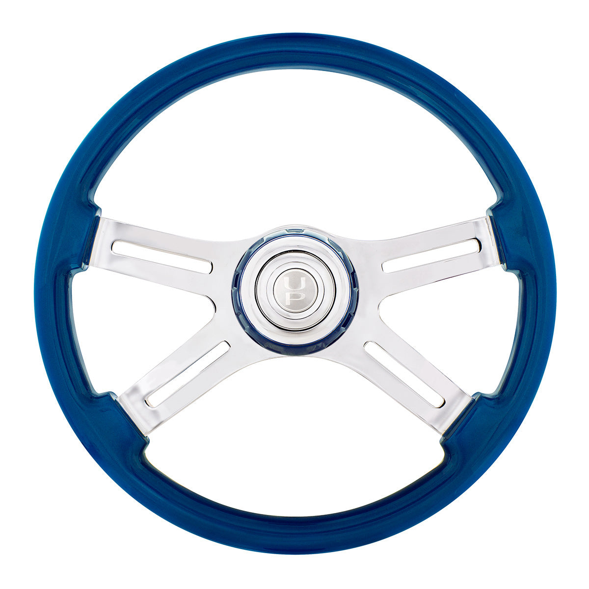 18" 4 Spoke Steering Wheel With Color Matching Horn Bezel - Electric Blue