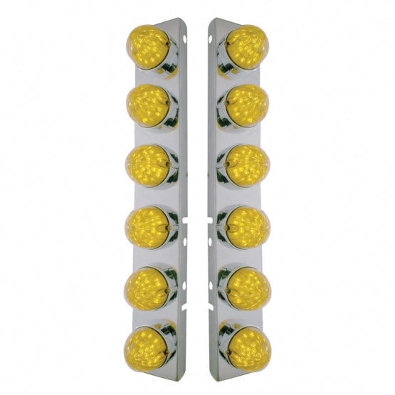 SS Front Air Cleaner Bracket With 12X 19 LED Bullet Style Lights & Bezels For Peterbilt-Amber LED & Lens
