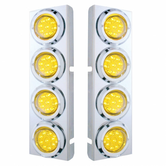 SS Front Air Cleaner Bracket With 8X 9 LED 2" Reflector Lights & Bezels For Peterbilt -Amber LED & Lens