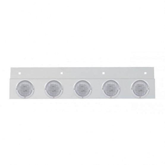 Stainless Top Mud Flap Plate With 5X 9 LED 2" Lights & Visors - Red LED/Clear Lens (Each)