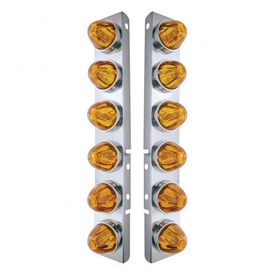 SS Front Air Cleaner Bracket With 12X Glass Watermelon Lights & SS Bezels For Peterbilt-Amber Lens