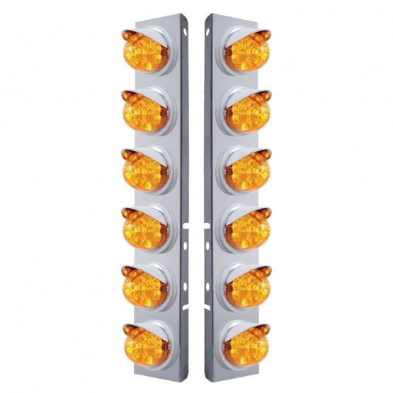 SS Front Air Cleaner Bracket With 12X 17 LED Reflector Watermelon Lights & Visors For Peterbilt-Amber LED & Lens