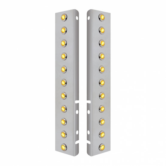 SS Front Air Cleaner Bracket With 22X 3 Amber Hi/Lo LED 3/4" Mini Crystal Lights & SS Bezels For Peterbilt-Amber Lens