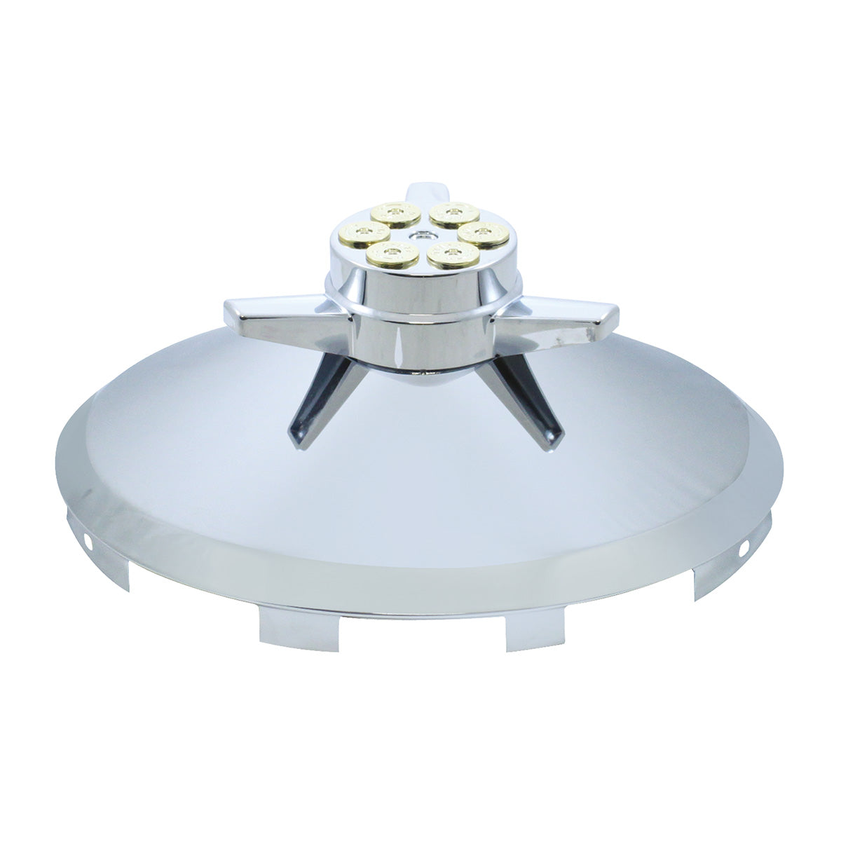 Universal Chrome Front Hubcap With Gun Cylinder Spinner - 7/16" Lip