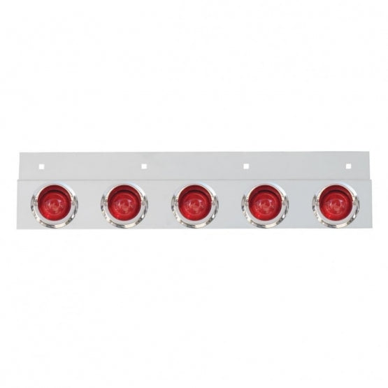 Stainless Top Mud Flap Plate With 5X 9 LED 2" Beehive Lights & Visors - Red LED/Red Lens (Each)