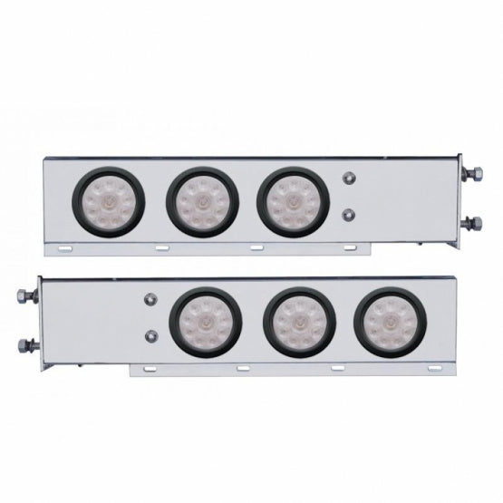 3-3/4" Bolt Pattern Deluxe SS Spring Loaded Bar W/6X 10 LED 4" Lights -Red LED/Clear Lens (Pair)