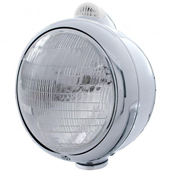 Chrome Guide 682-C Style Headlight 6014 & LED Turn Signal - Clear Lens