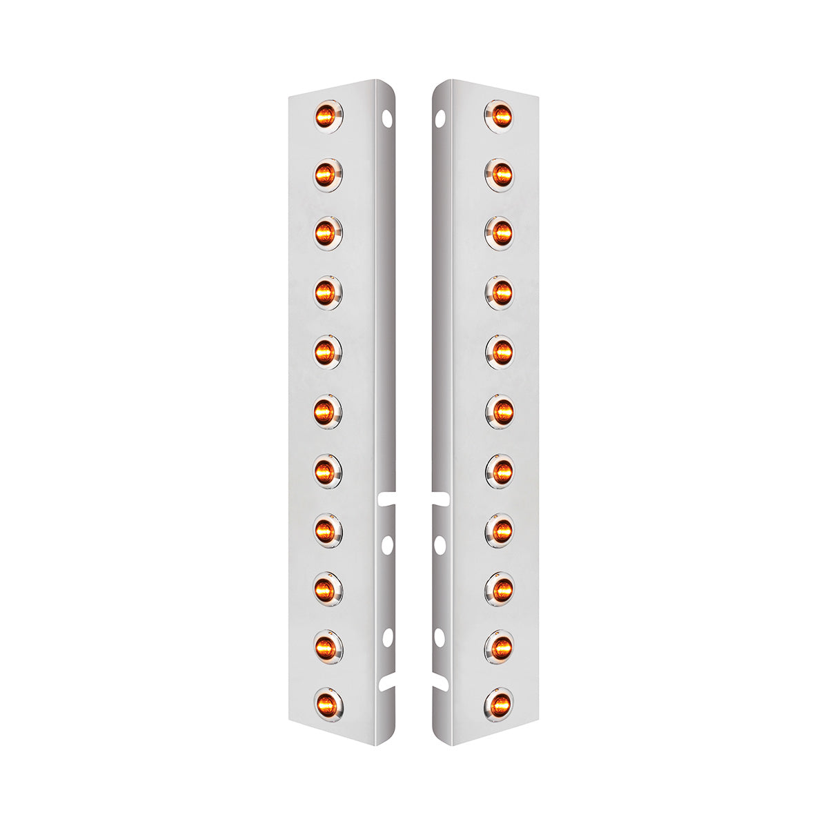 SS Front Air Cleaner Bracket With 22X 3 Amber LED 3/4" Mini Lights & SS Bezels For Peterbilt-Amber Lens