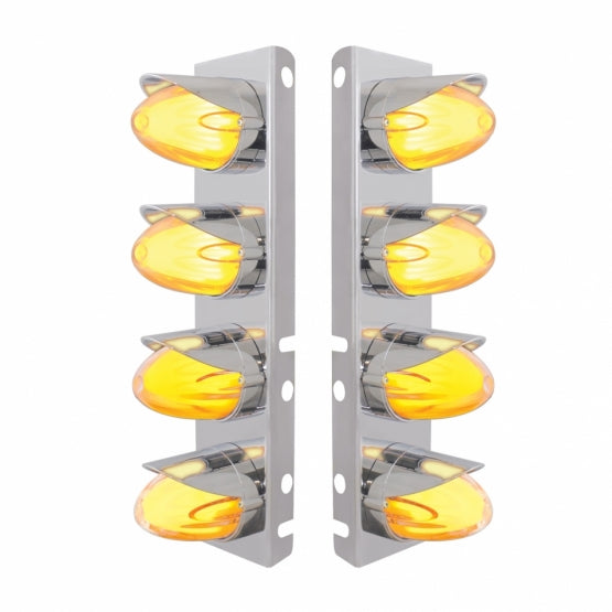 SS Front Air Cleaner Brkt With 8X 9 Amber Hi/Lo LED Watermelon GloLight & Visors For Peterbilt-Clear Lens