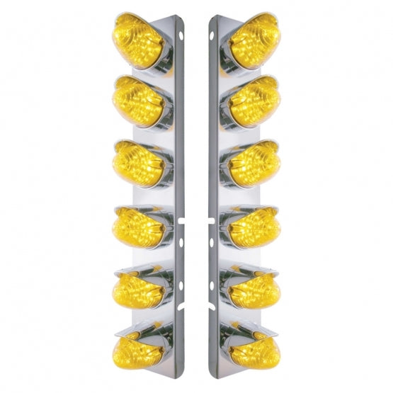 SS Front Air Cleaner Bracket With 12X 19 LED Beehive Lights & Visors For Peterbilt-Amber LED & Lens