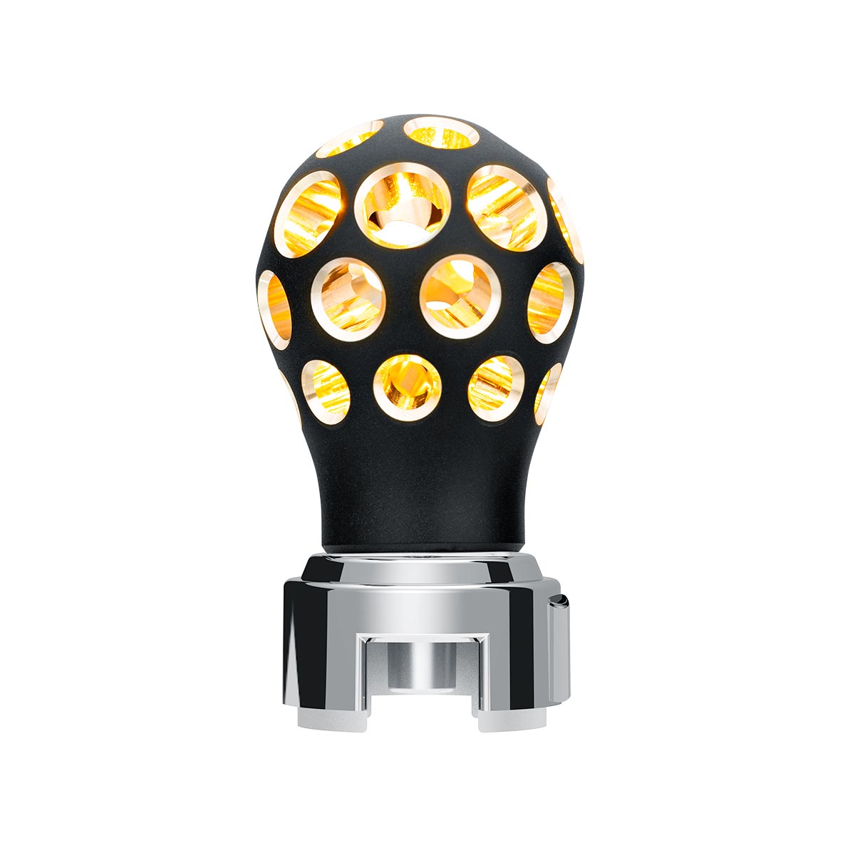 Thread-On Matte Black Phoenix Style Ball Gearshift Knob With LED 13/15/18 Speed Adapter-Amber LED