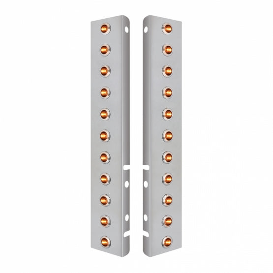 SS Front Air Cleaner Bracket With 22X 3 Amber LED Dual Function 3/4" Mini Lights & SS Bezels For Peterbilt-Amber Lens