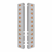 SS Front Air Cleaner Bracket With 22X 3 Amber LED Dual Function 3/4" Mini Lights & SS Bezels For Peterbilt-Amber Lens