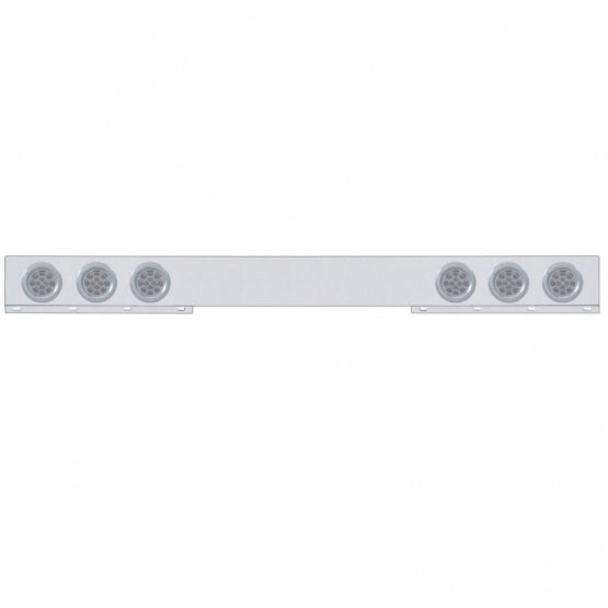 Stainless 1 Piece Rear Light Bar With 6X 12 LED 4" Reflector Lights & Bezels - Red LED/Clear Lens