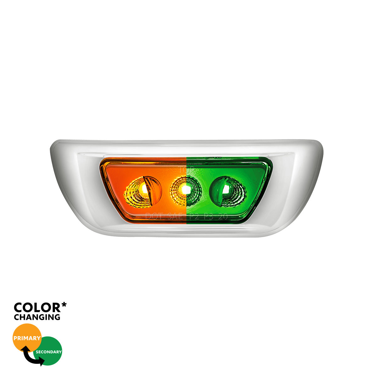 3 LED Double Fury Cab Light For 2013-2021 Kenworth T680 & 2012-2021 Peterbilt 579-Amber & Green LED