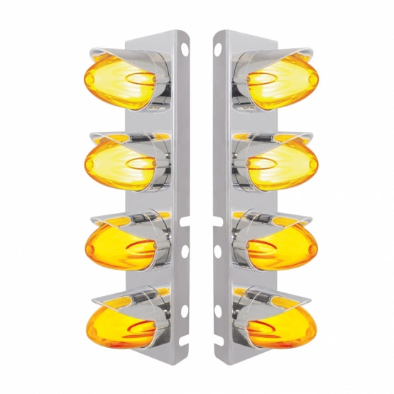 SS Front Air Cleaner Brkt With 8X 9 Amber Hi/Lo LED Watermelon GloLight & Visors For Peterbilt-Amber Lens