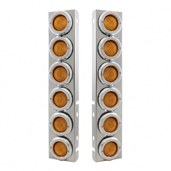Stainless Front Air Cleaner Bracket With 12X 2" Flat Lights & Bezels For Peterbilt