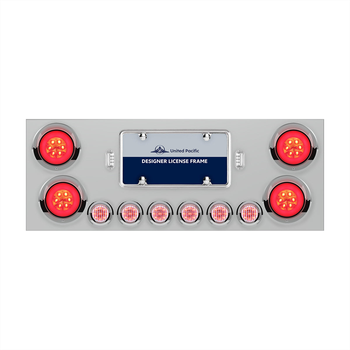 SS Rear Center Panel With 4X 21 LED 4" GloLight & 6X 9 LED 2" Lights & Visors-Red LED/Clear Lens