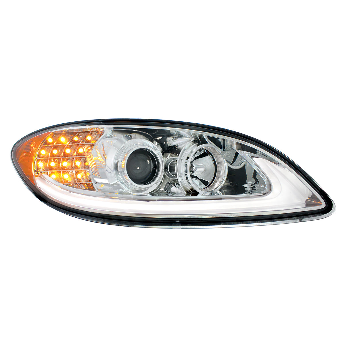 Chrome Projection Headlight With LED Turn Signal & Light Bar For 2006-2017 International Prostar - Passenger
