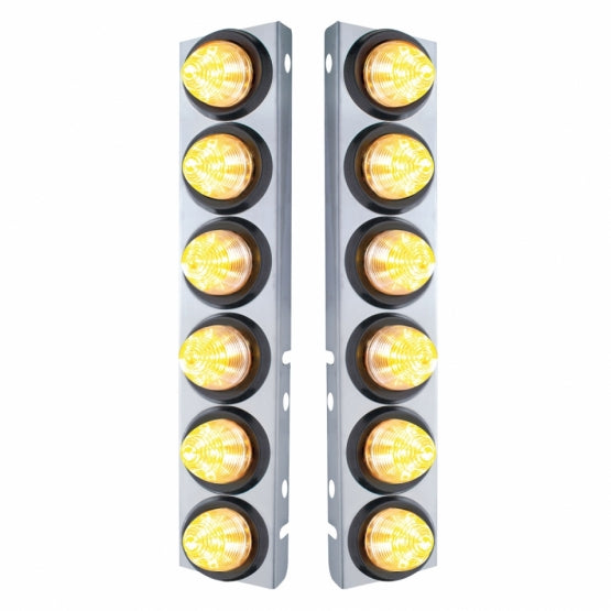 SS Front Air Cleaner Bracket With 12X 9 LED 2" Beehive Lights For Peterbilt-Amber LED/Clear Lens