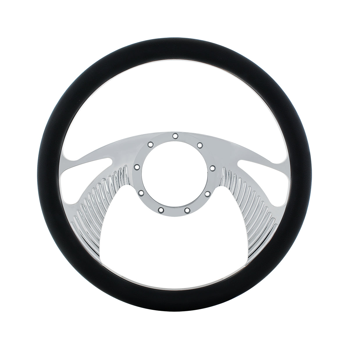 14" Chrome Aluminum Scorpion Style Steering Wheel With Black Engineered Leather Grip