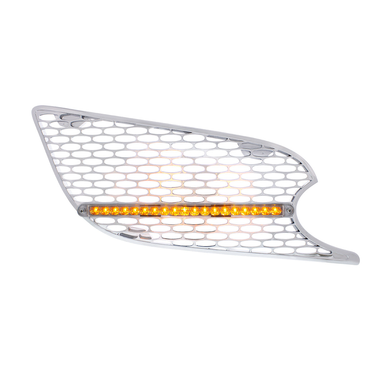 Chrome Air Intake Grille W/Reflector LED Light For 2012-2021 Peterbilt 579 (Passenger) - Amber LED/Clear Lens