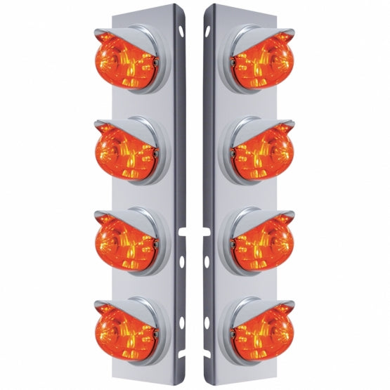 SS Front Air Cleaner Bracket With 8X 17 LED Watermelon Lights & Visors For Peterbilt-Amber LED/Dark Amber Lens