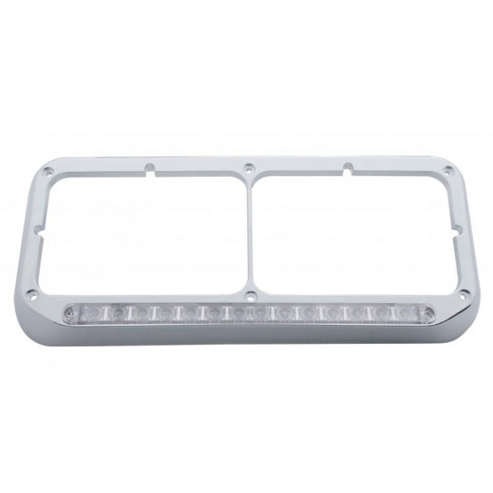 14 LED Chrome Rectangular Dual Headlight Bezel - White LED/Clear Lens