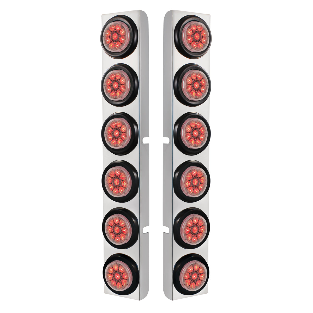 SS Rear Air Cleaner Bracket With 12X 9 LED 2" Reflector Lights For Peterbilt-Red LED/Clear Lens