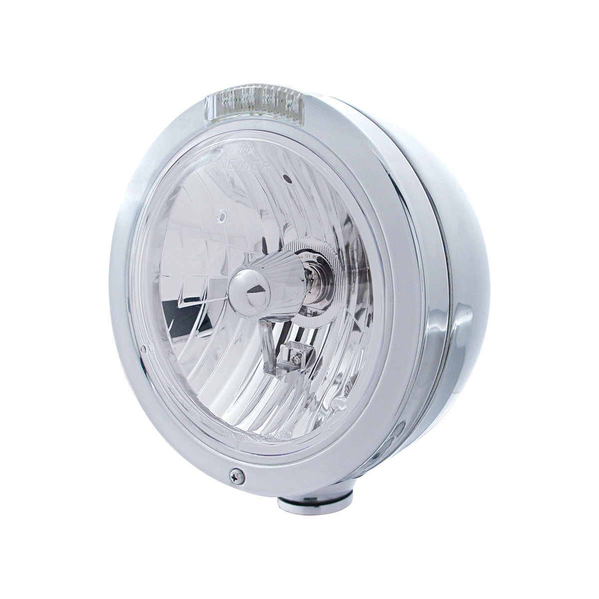Stainless Steel Bullet Classic Headlight Crystal H4 Bulb & LED Turn Signal - Clear Lens