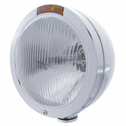 Stainless Steel Bullet Classic Headlight H4 Bulb & Turn Signal - Amber Lens