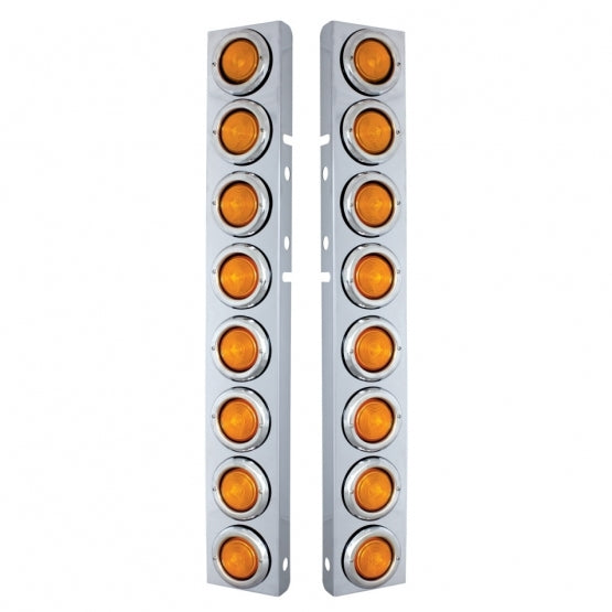 Front Air Cleaner Kit With Sixteen 2" Incandescent Flat Lights & Bezel For Peterbilt - Amber Lens