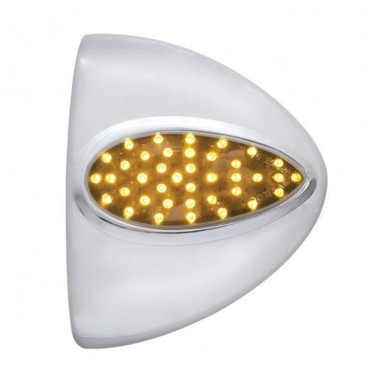 39 LED Teardrop Headlight Turn Signal Light Cover For Peterbilt - Amber LED/Chrome Lens