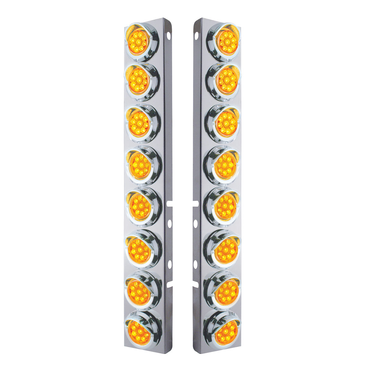 SS Front Air Cleaner Bracket With 16X 9 LED 2" Reflector Lights & Visors For Peterbilt -Amber LED & Lens