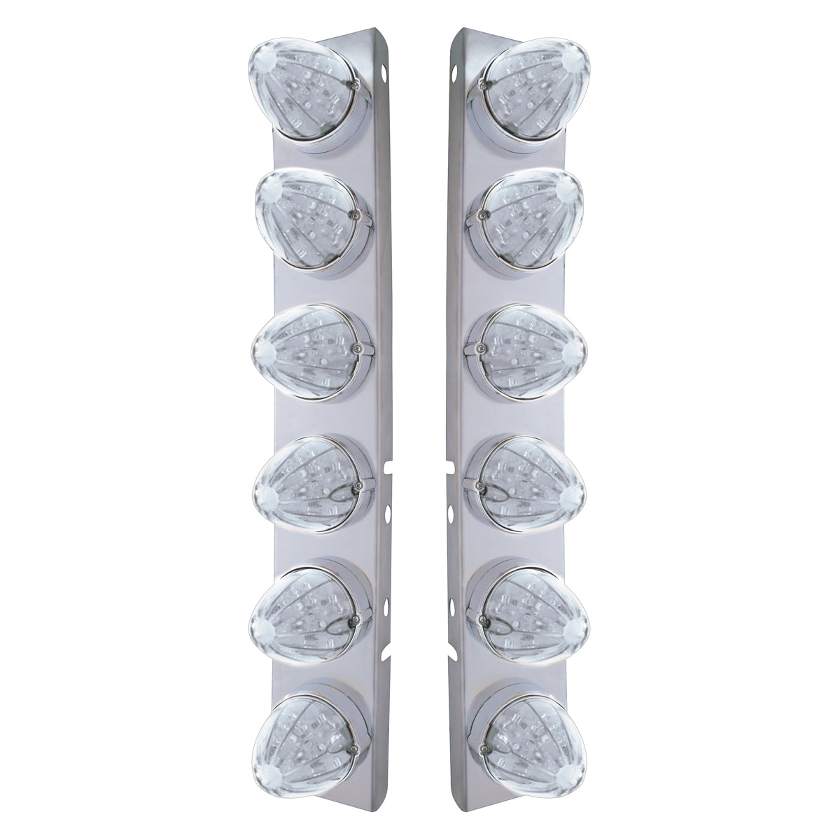 SS Front Air Cleaner Bracket With 12X 19 LED Watermelon Lights & Bezels For Peterbilt-Amber LED/Clear Lens