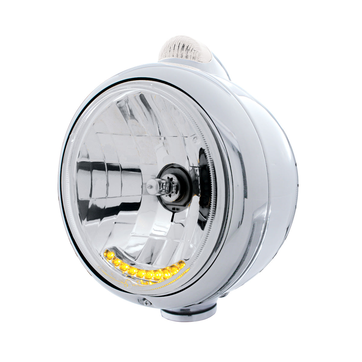 Stainless Steel Guide 682-C Headlight H4 With 6 Amber LED & Dual Mode LED Signal-Clear Lens