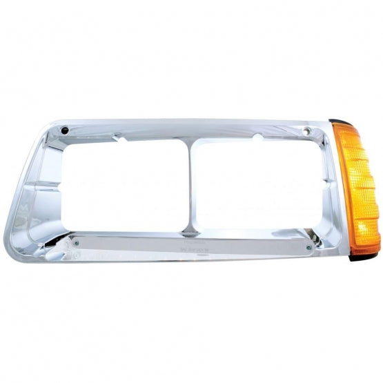 14 LED Headlight Bezel With Turn Signal For 1989-2009 Freightliner FLD - Driver - Amber LED/Chrome Lens