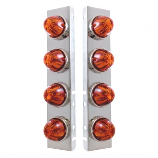 SS Front Air Cleaner Bracket With 8X Glass Watermelon Lights & SS Bezels For Peterbilt-Dark Amber Lens
