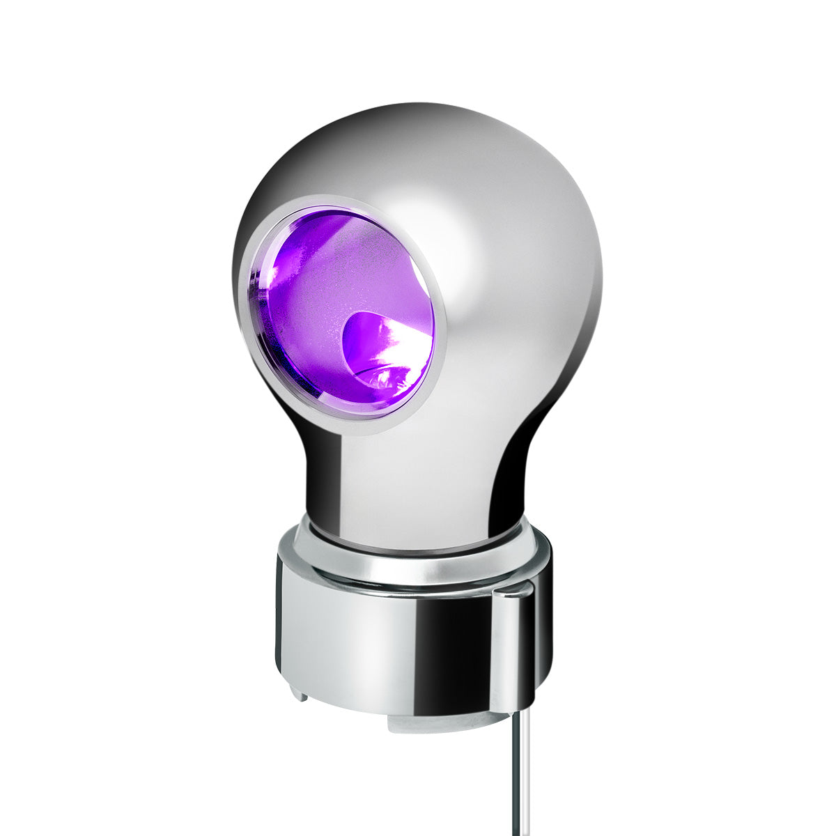 Thread-On Chrome Charlotte Style Gearshift Knob With LED 9/10 Speed Adapter-Purple LED
