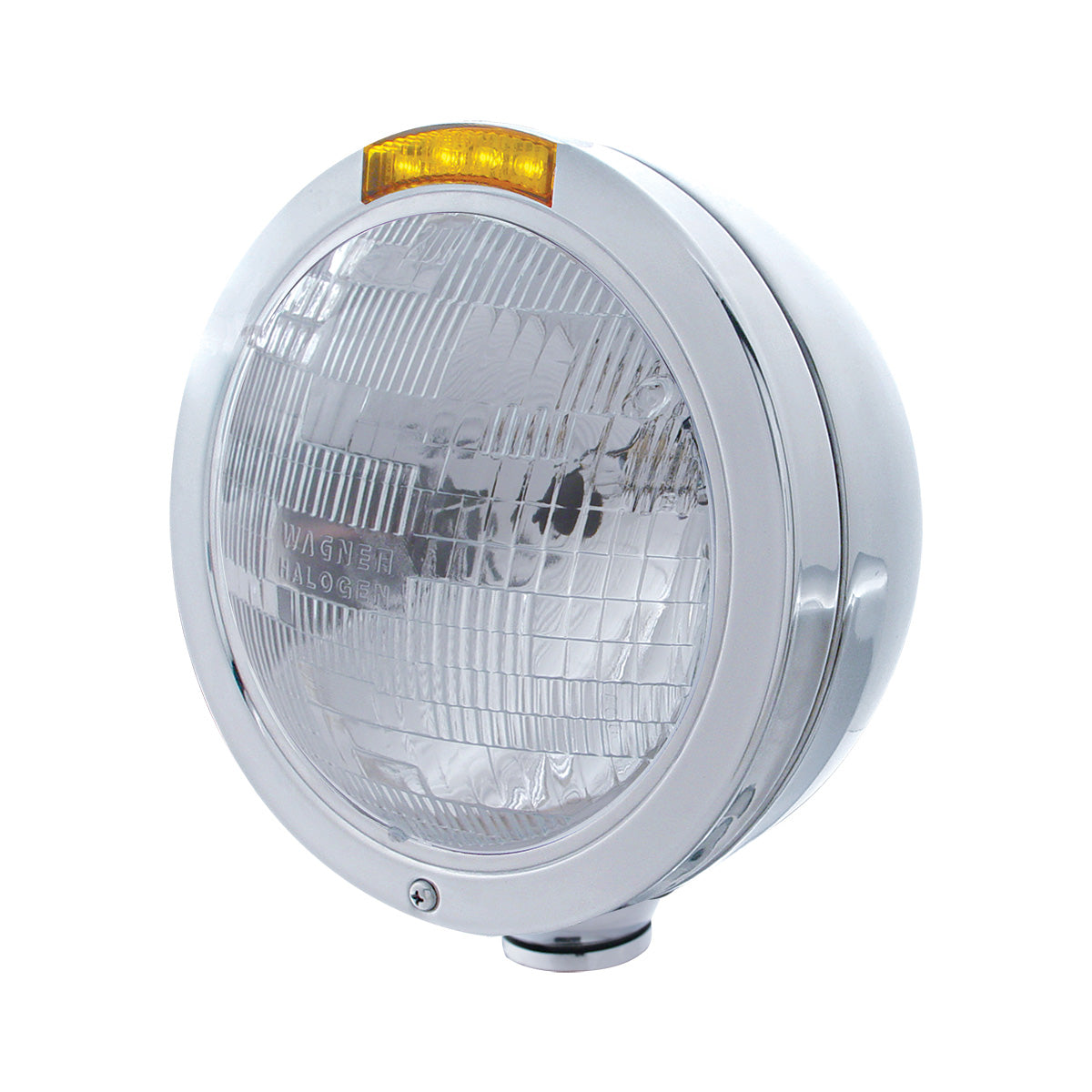 Stainless Steel Bullet Classic Headlight H6024 Bulb & LED Turn Signal - Amber Lens