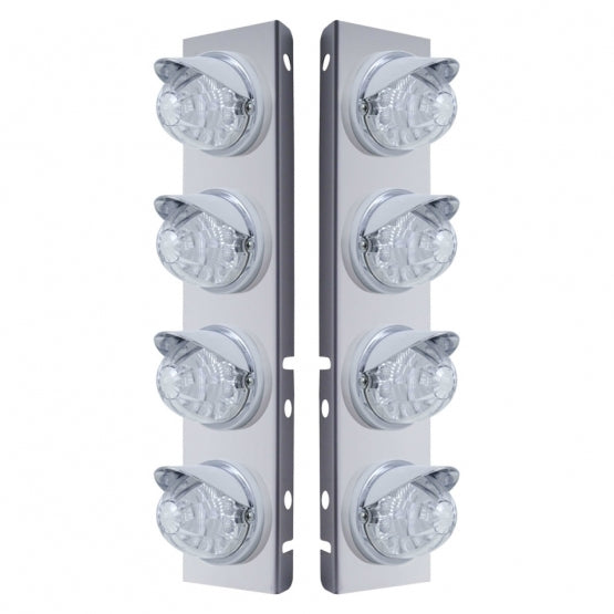SS Front Air Cleaner Bracket With 8X 17 LED Reflector Watermelon Lights & Visors For Peterbilt-Amber LED/Clear Lens