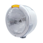 Stainless Steel Classic Half Moon Headlight H6024 Bulb & LED Turn Signal - Amber Lens