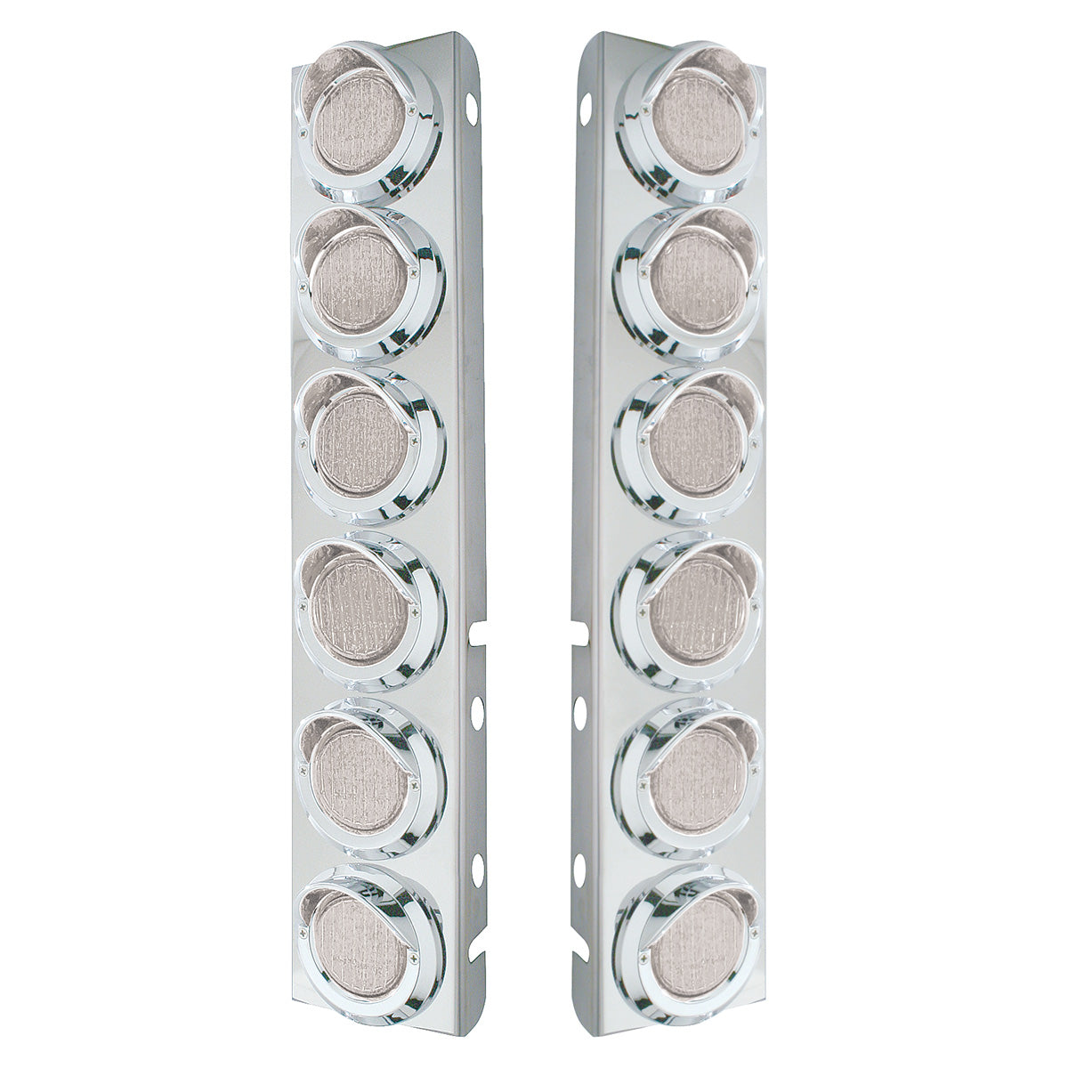 SS Front Air Cleaner Bracket With 12X 9 LED 2" Lights & Visors For Peterbilt-Amber LED/Clear Lens