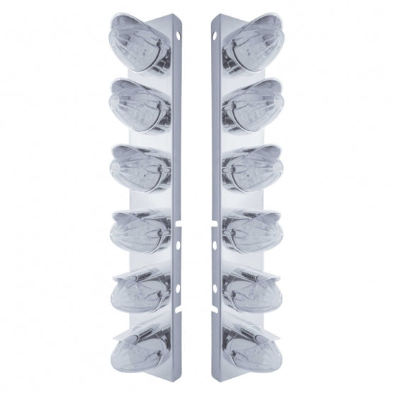 SS Front Air Cleaner Bracket With 12X 19 LED Watermelon Lights & Visors For Peterbilt-Amber LED/Clear Lens