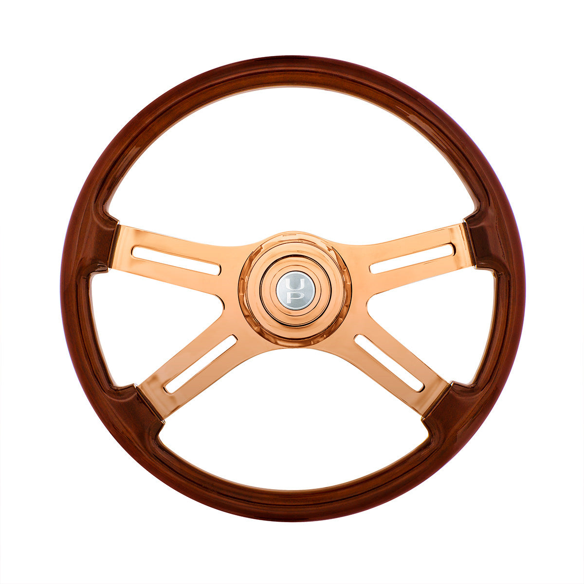 18" Rose Gold 4 Spoke Steering Wheel With Horn Button & Bezel-Wood Grain