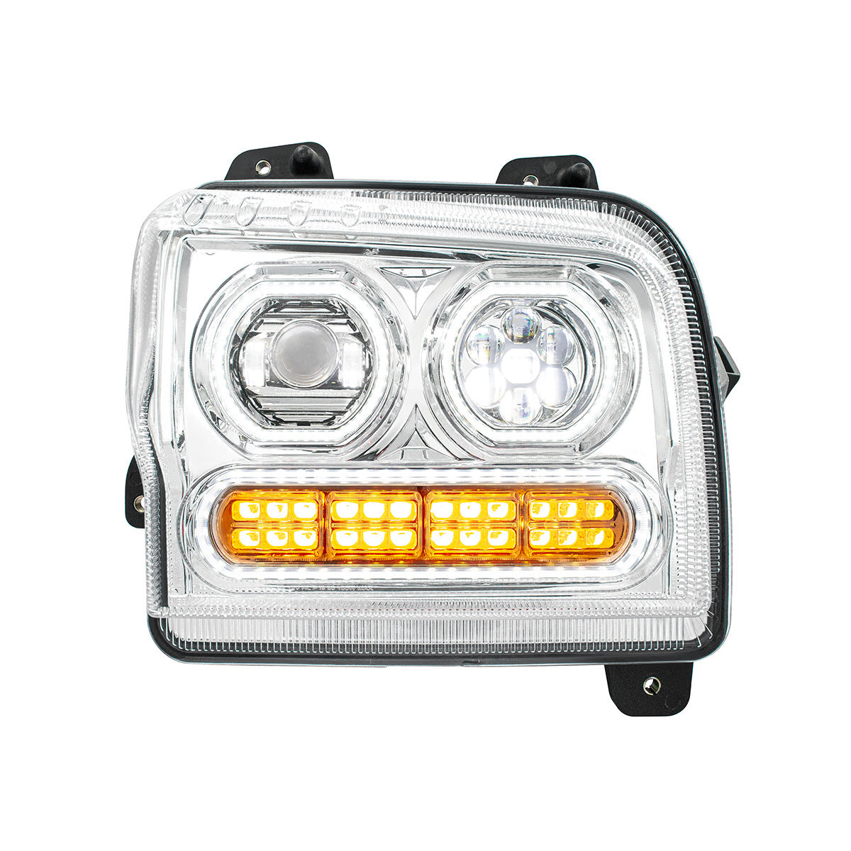 High Power 10 LED Chrome Headlight With 24 LED Turn & 100 LED Halo For 2019-2024 Kenworth W990-Passenger