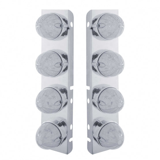 SS Front Air Cleaner Bracket With 8X 19 LED Bullet Style Lights & Bezels For Peterbilt-Amber LED/Clear Lens